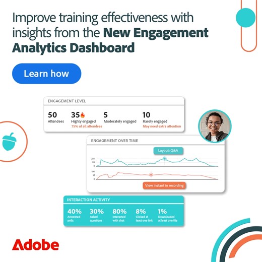 Identify learners who need extra attention with the new Engagement Analytics Dashboard! Use post-event feedback to refine your training sessions and focus on content that drives higher engagement. Learn more: https://adobe.ly/49BfCCw #AdobeConnect | Adobe Connect | Facebook