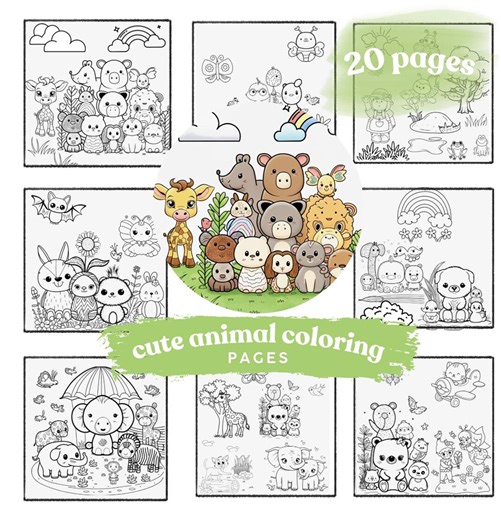 Cute Animal Coloring Pages for Kids (20 Pages) | 20 Printable Coloring Sheets | Adorable Animals, Fun & Educational Activity Book. - Etsy