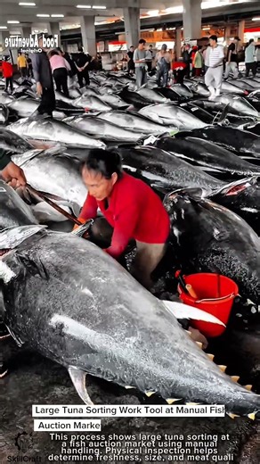 Large Tuna Sorting Work Tool at Manual Fish Auction Market #worktool