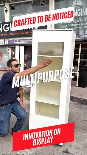 5.6K views · 6.1K reactions | Showcase single door with glass outside and shelves inside. In MDF high quality. It can be used for other storage purposes as well for books and decorations. It's a perfect choice modern interior. Excellent home decor item #showcase #showcases #storage #moderninterior #creativeinterfurniture #instagram | CreativeInter by Amir Akbar | Facebook
