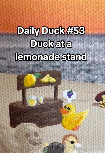 2/22/26 Daily Duck 53: Duck at a lemonade stand 🍇 got any grapes? #dailyduck #rubberduck #upcycledart #painting #gotanygrapes