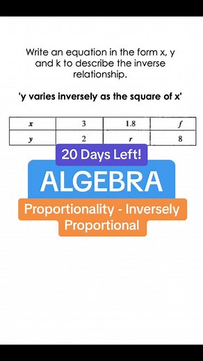 In algebra we have the proportionality aspect of it, which usually coverse inversely or directly proportional. Take a look at this to see what would be done and how we go about solving. #algebra #proportionality #csecmaths #gcsemaths #examhelp #algebrabasics #csecmathstutor