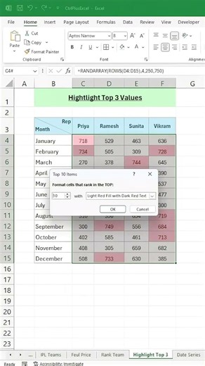 Highlight Top 3 Values #shortsfeed #excel #exceltips #exceltricks #excelhacks #gk #exceltutorial #ex