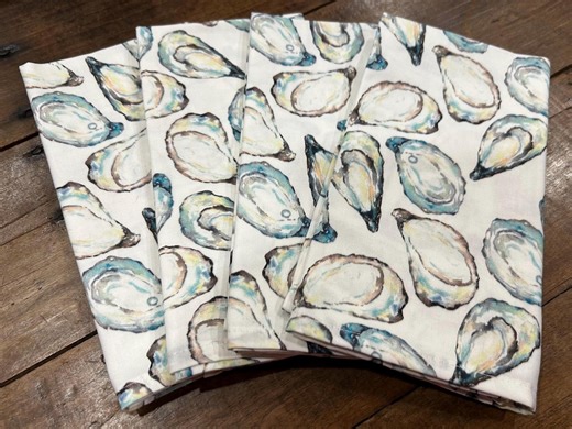 Oyster Shell Print Cloth Napkins, White Background, Set of 6 - Etsy