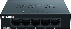 D-Link DGS-105GL 5-Port Unmanaged Gigabit Switch (ohne Lüfter, Metallgehäuse, Desktop, Plug-and-Play, QoS, 802.3az EEE), Black
