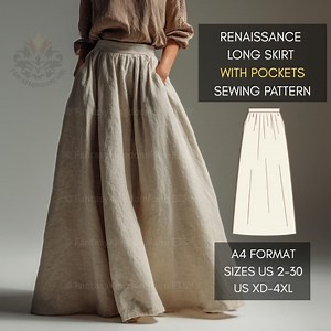 Renaissance Long Medieval Skirt Pattern XS-4XL | Fairy Regency Elf Skirt Gathered Waist Ren Faire Maxi Skirt | A4 US Sizes 2 to 30 - Etsy