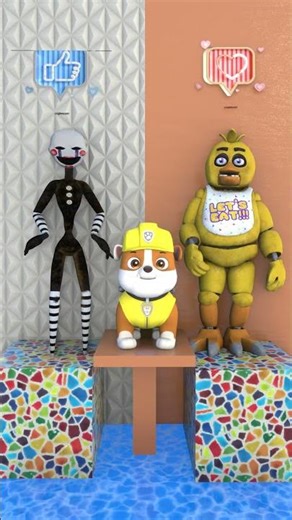 THE CONFRONTATION BETWEEN CHICA VS WANTED PUPPET.#dog #cat #funny #shots