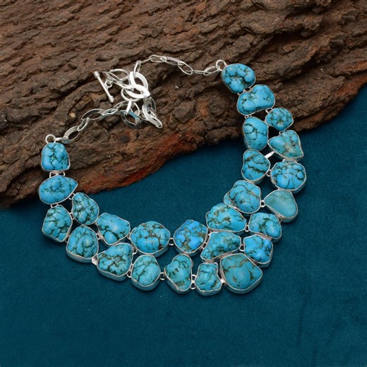 Handmade Turquoise Rough Gemstone Necklace: 925 Sterling Silver Jewelry - Etsy