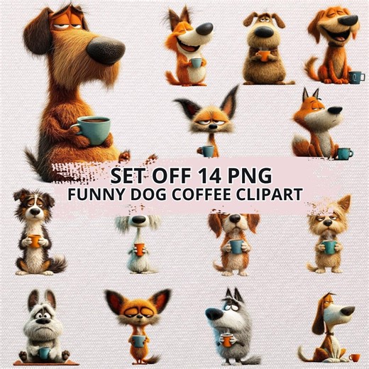 Funny Dog Coffee PNG Bundle, Cartoon Dog Clipart for Sublimation (instant Download) - Etsy