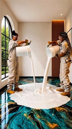 Black, Turquoise & Gold Epoxy Floor Transformation😱 #epoxy #epoxyresin #epoxyfloor