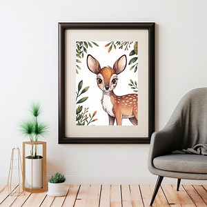 Charming Young Deer With Heart Cheek - Whimsical Cartoon Illustration for Kids' Wall Art - Instant Download Printable Decor - Etsy