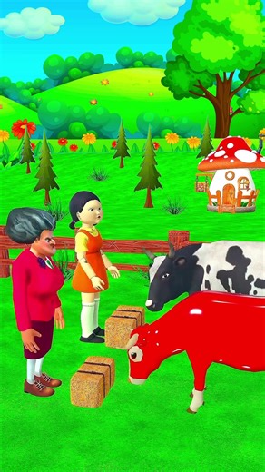 Scary Teacher vs Squid Game Doll Feeds Funny Cow | 3D Cartoon Animation #shorts