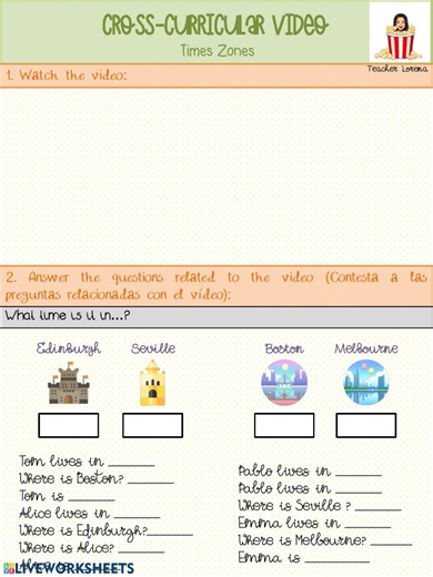 Listening Comprehension Times Zones worksheet