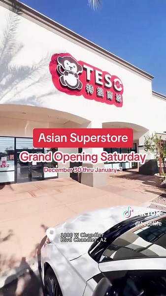 NEW Teso Life Grand Opening in Chandler, Arizona 🌵☀ December 30th through January 1st ⭐Hours: 11 am - 9 pm 📍1880 W Chandler Blvd Chandler, AZ 85224 Opening Weekend 🎁 Spend $50 get a FREE Teso tote and gift 🌸Gifts when you spend $100 and $150 *Supplies are first come, first serve Teso Life is the #1 Asian Superstore offering a huge selection of Asian snacks, skincare, makeup, toys, and more! Have fun playing for prizes from our claw machine arcade 🎊 #tesolife #grandopening #asianstore #arizo