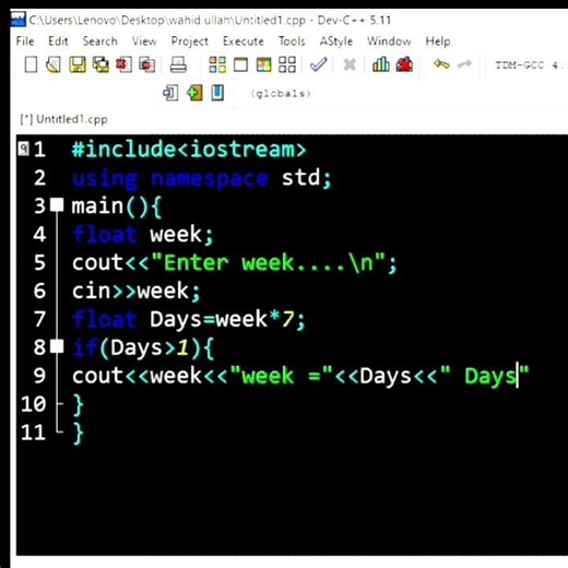 C++ Program to Convert Weeks into Days | if else Example in C++