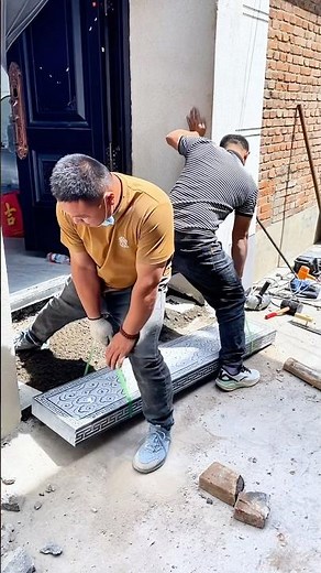 Stone step installation with carved slabs: Sturdy, elegant, and rich in traditional charm