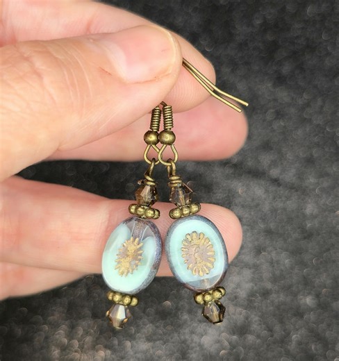 Bohemian Blue Czech Glass Earrings: Dainty Bronze Dangle Jewelry - Etsy