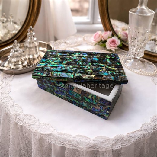 Abalone Shell Marble Inlay Jewelry Box, Handmade Mosaic Stone Trinket Gift - Etsy