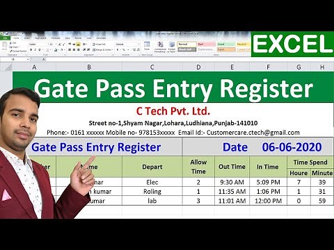 Gate pass Entry Register Design for Limited Company in MS excel Advance Formula