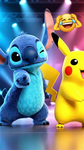 Stitch + pikachu Character Dance = Viral! 😱💙 #comedy #funny#pikachu