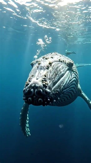 A gigantic hyper-realistic blue whale slowly emerging from the deep dark ocean #usa #ocean #viral