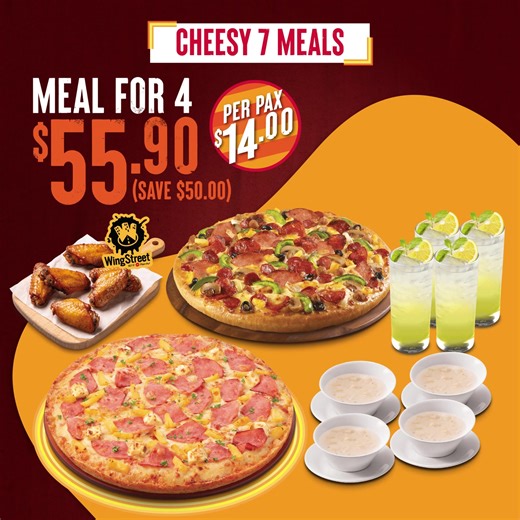 Irresistible cheeses and deals with the all new Cheesy 7 Pizza!🍕🧀 Guaranteed to be a favourite! ​ ​ Regardless if you're dining alone or as a group, experience great savings with our Cheesy 7 bundles!​ ​ Find your nearest Hut and immerse yourself in the cheesy delight! | Pizza Hut