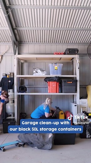 Garage Organization with 50L Black Storage Containers