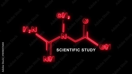 Neon glowing molecular structure of N Acetylmethionine scientific study chemical formula 3 D animation dark background tech laboratory research and medical science visualization