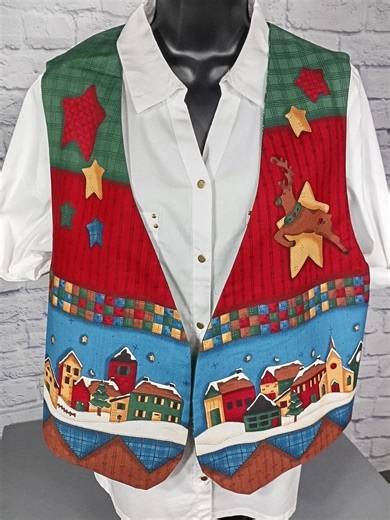 Handmade New Rustic Country Christmas Village Ladies Primitive Folk Art Style Festive Holiday Top Reindeer & Stars - Etsy