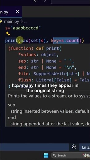 Get longest repeating character #coding #python #programming