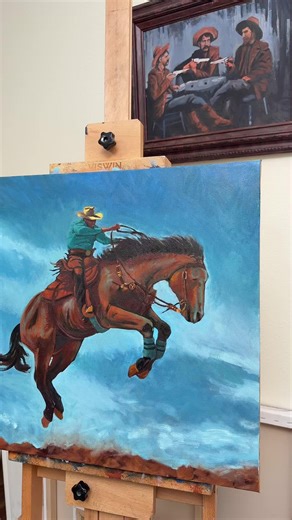 Progress 🖼️🐎🖌️🦝💨 #westernart #oilpainting #westernstyle #horseriding #horses