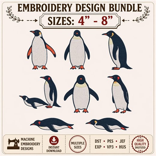Penguin Embroidery Design Bundle | Multiple Sizes, Instant Download - Etsy