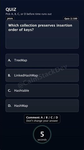Quiz - 002 | Which collection preserves insertion order of keys? | #shorts #java #quiz