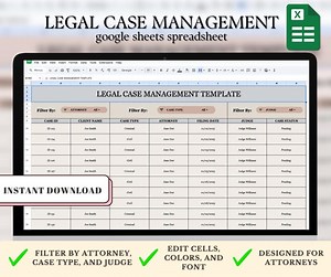 Legal Case Management Template | Google Sheets Project Management Tracker for Lawyers | Task & Deadline Tracker | Legal Case Organizer - Etsy