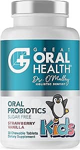 Oral Probiotics for Mouth Bad Breath Treatment for Kids Dental Care & Cavity Prevention with BLIS K12 M18 – Dr Formulated Dental Probiotics for Teeth and Gums, 30 Chewable Tablets Strawberry Vanilla