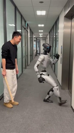 The robot was dancing with man