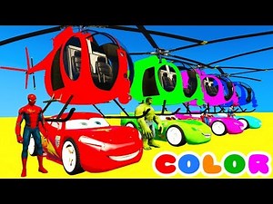 Color MCQUEEN Helicopter & Spiderman Cars Cartoon w Bus Superheroes for kids and babies