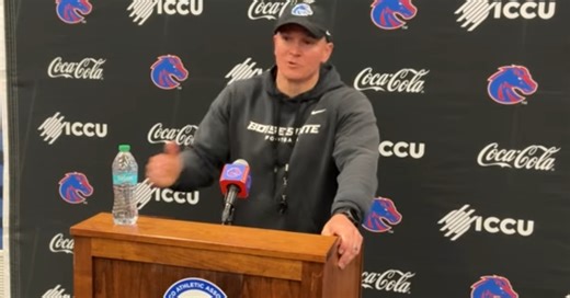 Spencer Danielson, Maddux Madsen and Derek Ganter address the media following Boise State's spring game