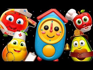 ⏰ Fruit Friends Climb The Clock! Hickory Dickory Dock + Fun Jobs Dance 🎶| Funky Fruits 🍓