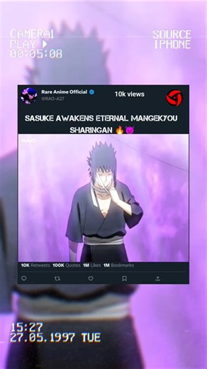 SASUKE AWAKENS ETERNAL MANGEKYOU SHARINGAN 🔥😈..