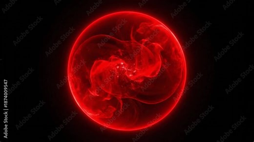 Intense Red Energy Ball Animation. Fiery Plasma Sphere with Swirling Smoke. Abstract Powerful Magic Orb Loop on Black Background