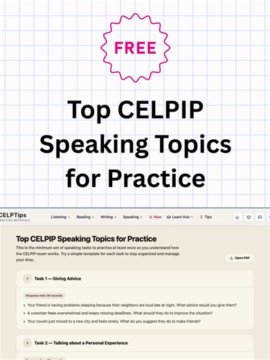 Top CELPIP Speaking Topics for Practice https://www.celptips.com/celpip-speaking-topics #celpiptests🇨🇦 #celpiptips #celpipspeakingtips #prcanada🇨🇦 #CELPIP #celptips