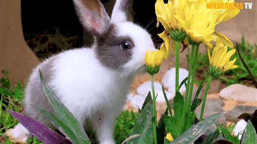 Watch a scared rabbit finally sleep safely in its new hobbit home