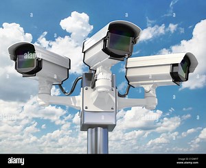 CCTV security camera on cloud sky background. 3d Stock Photo - Alamy