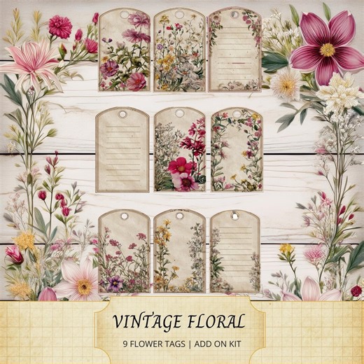 Vintage Floral Tags | Printable Labels With Flowers | Digital Download for Crafts and Gifts - Etsy