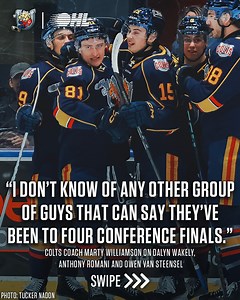 "I don't know of any other group of guys that can say they've been to four conference finals." The Barrie Colts trio of Dalyn Wakely, Anthony Romani and Owen Van Steensel get another crack at the Oshawa Generals 🎥 | Ontario Hockey League