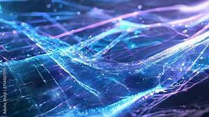 An abstract network graphic representing the flow of digital data, with intertwined particles of blue light.