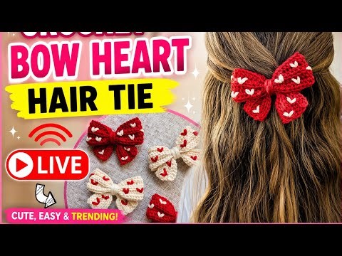 Trending Crochet LIVE🔥 Bow Heart Hair Tie Tutorial @Amongkonyak #live
