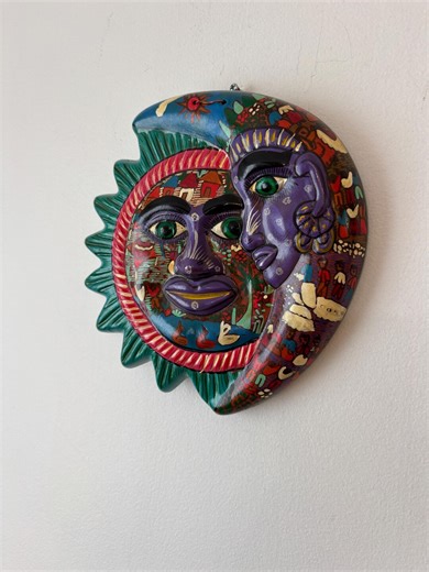 Mexican Sun and Moon Wall Art, Hand Painted Terra Cotta Wall Hanging, Folk Art Wall Decor, Boho Celestial Decor, Vintage Mexico Art - Etsy