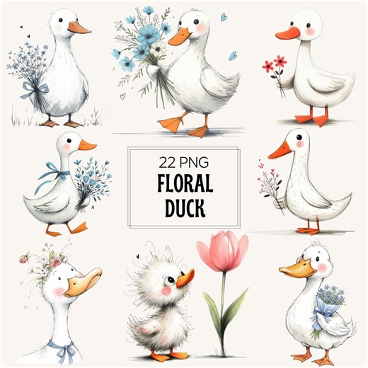 Watercolor Duck Clipart Set Duck PNG, Spring Farm Animals, Floral Illustrations, Nursery Art - Etsy